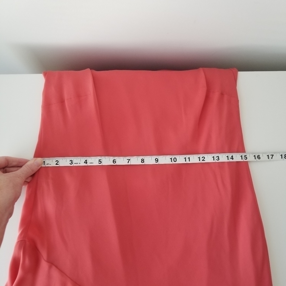 Talbots Pure Silk Coral Maxi Dress Asymmetrical Ruffle Hem Size 8 - Picture 7 of 13